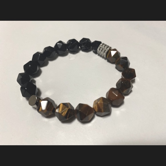 Lucky charm Tiger eye with black onyx stone bracelet 10 mm size beads - Picture 1 of 5
